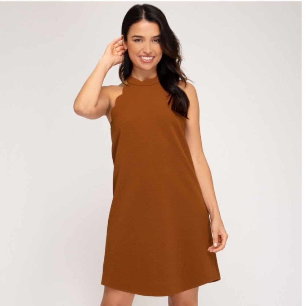 She + Sky Textured Knit Dress w/ Scalloped Detail